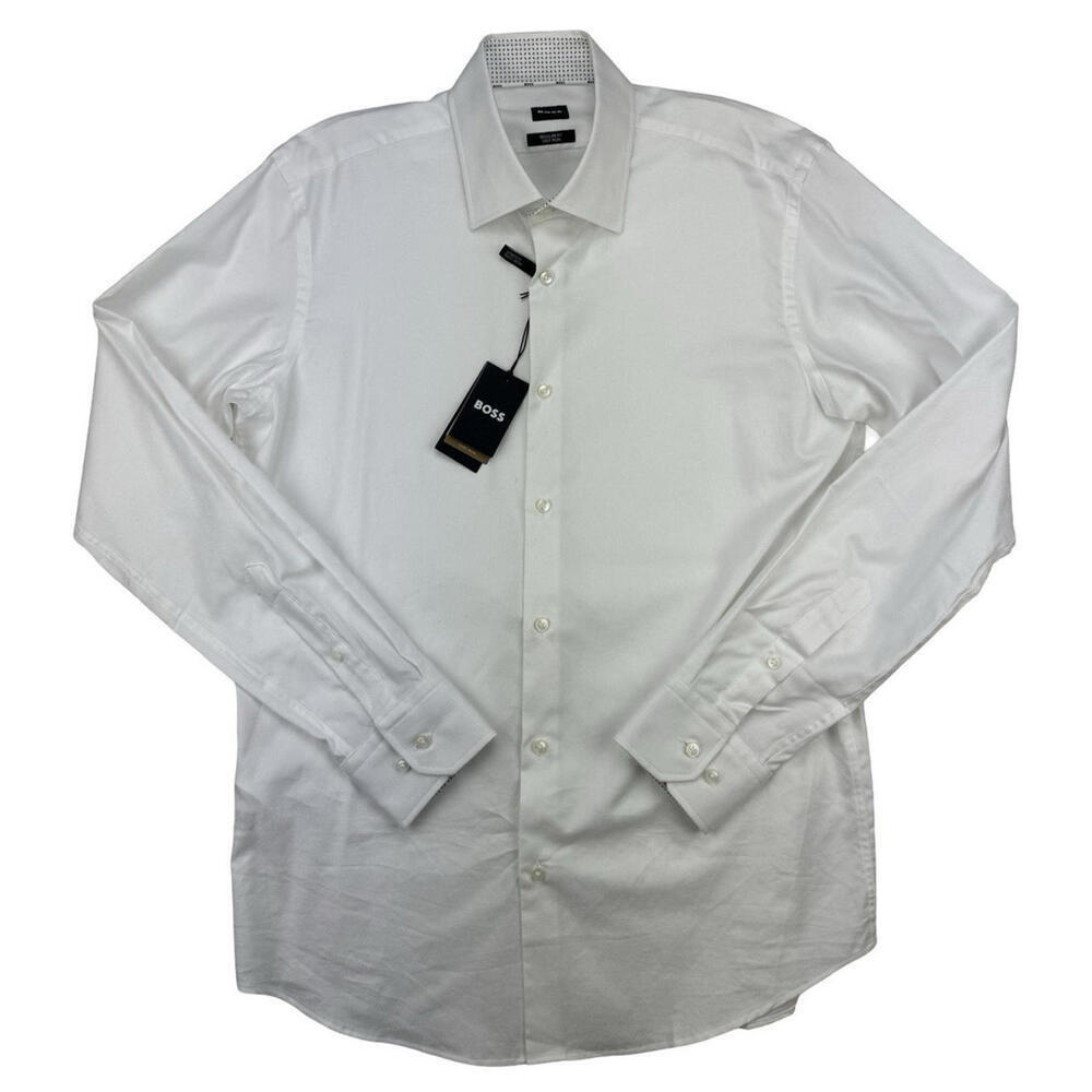 BOSS H-JOE-Kent Regular Fit Easy Iron Dress Shirt White Size 39 | 15.5